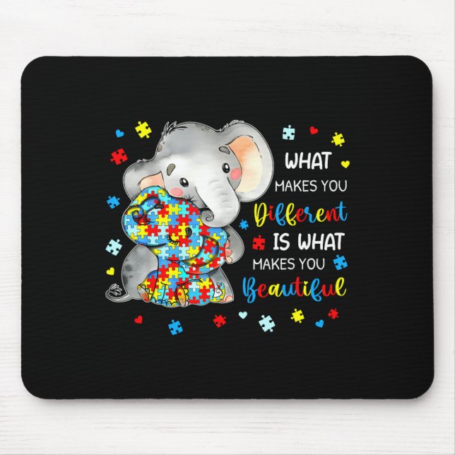 What Makes You Different Beautiful Elephant Autism Mouse Pad (Front)