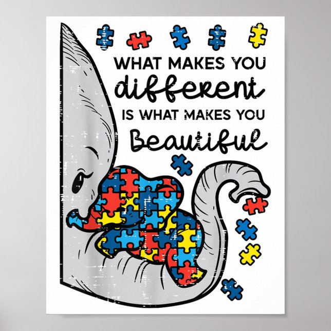 What Makes You Different Beautiful Elephant Autism Poster (Front)