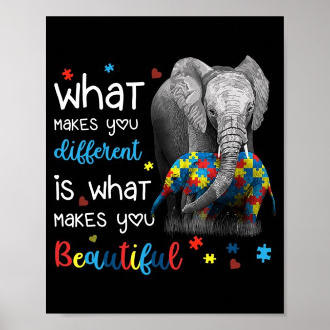 What Makes You Different Elephant Mum Autism Aware Poster (Front)