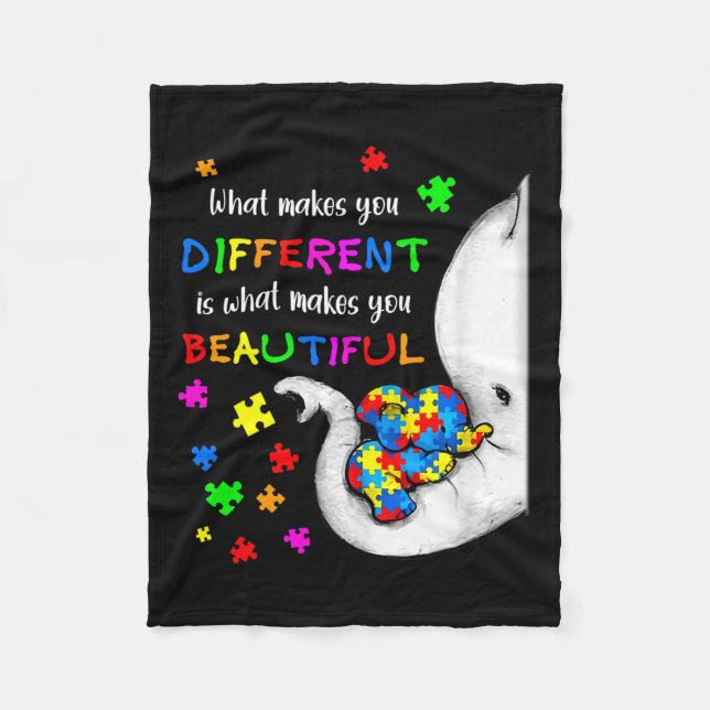 What Makes You Different Elephant Mum Autism Child Fleece Blanket (Front)