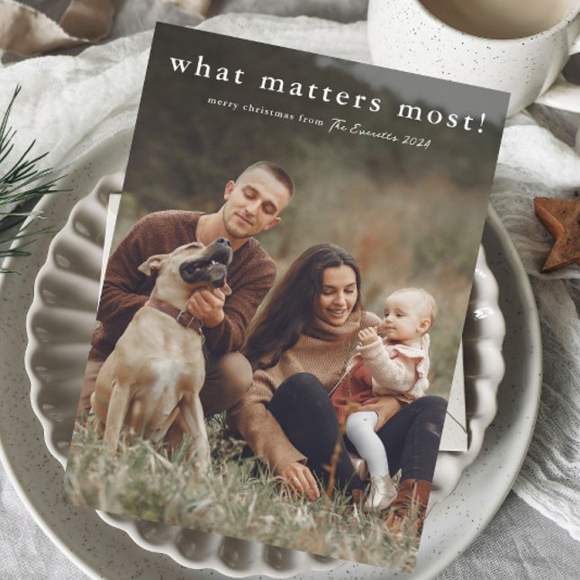 What Matters Most Simple Photo Christmas Holiday Card (Simple What Matters Most Typography Portrait Landscape Photo Christmas Holiday Cards.)