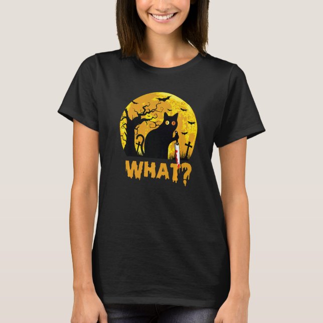 What Murderous Cat Holding Knife  Halloween Costum T-Shirt (Front)