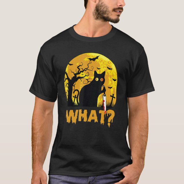 What Murderous Cat Holding Knife  Halloween Costum T-Shirt (Front)
