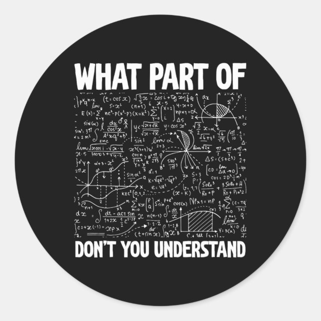 What Part Of Don't You Understand Funny Math Mathe Classic Round Sticker (Front)
