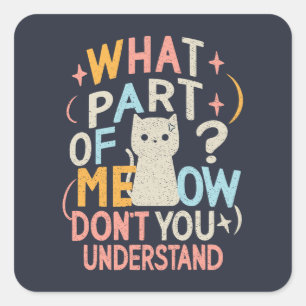 What Part of Meow Don't Understand Funny Cat Square Sticker