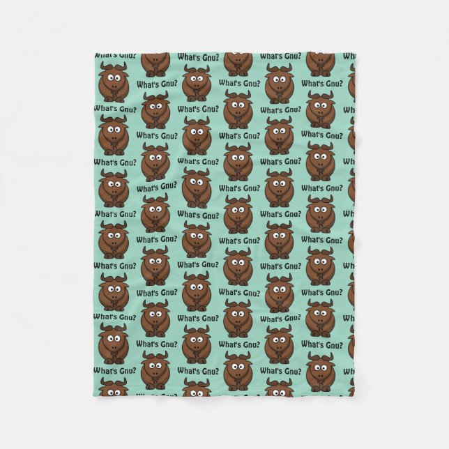 What’s Gnu, Funny Buffalo Cartoon Animal Pun Fleece Blanket (Front)