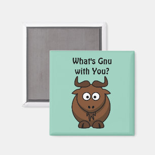 What’s Gnu, Funny Buffalo Cartoon Animal Pun Magnet