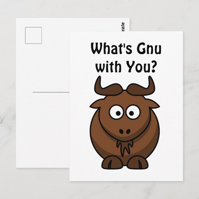 What’s Gnu, Funny Buffalo Cartoon Animal Pun Postcard (Front/Back)