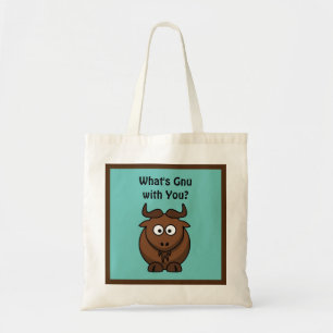 What’s Gnu, Funny Buffalo Cartoon Animal Pun Tote Bag