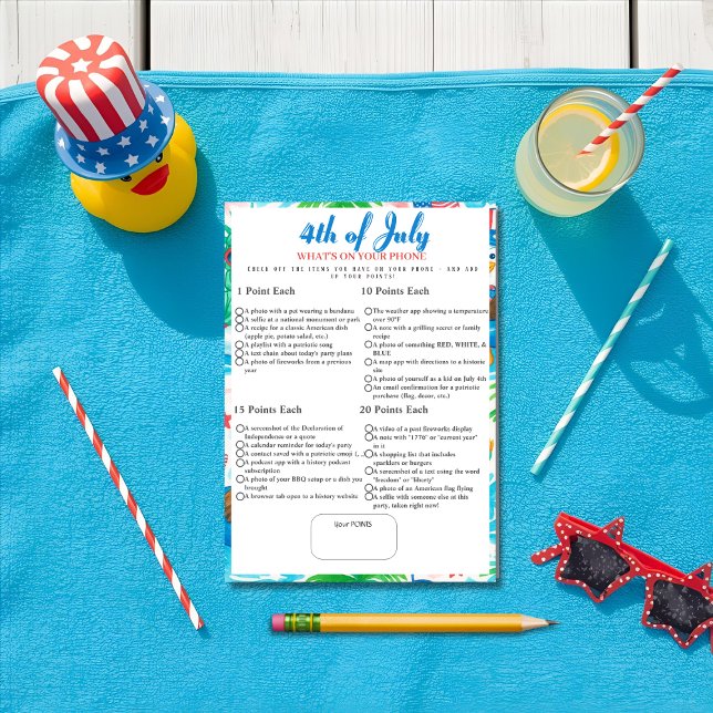 What’s in Your Phone? 4th of July Game pool card (What’s in Your Phone? 4th of July Game pool card)