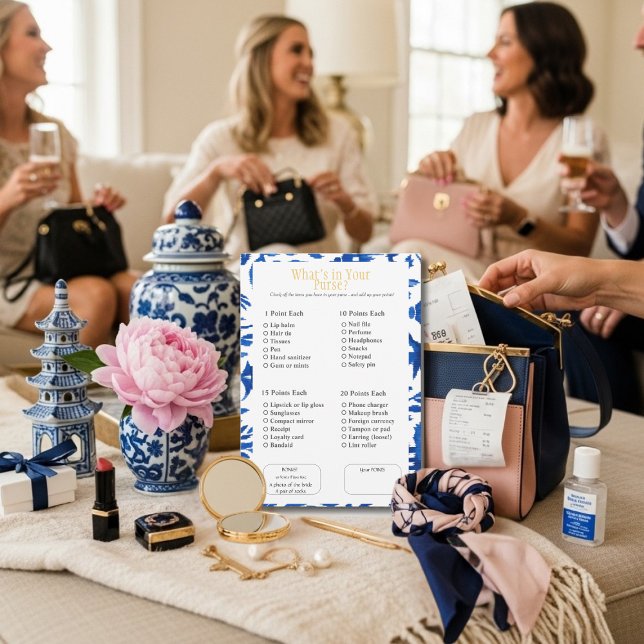 What’s in Your Purse? Bridal  Shower Blue Game Invitation (What’s in Your Purse? Bridal Shower Blue Game)