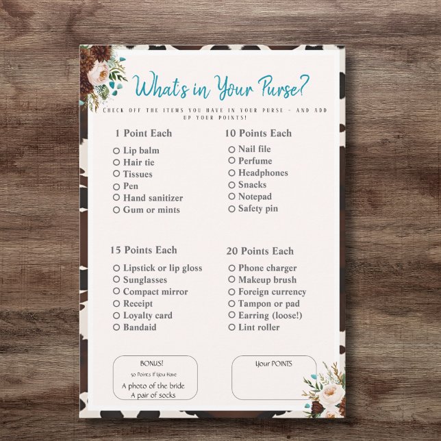What’s in Your Purse? Bridal  Shower boho Game Invitation (What’s in Your Purse? Bridal Shower boho Game)