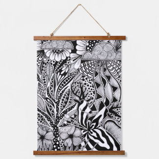 What’s Next? – Black and White Surreal Hand-Drawn Hanging Tapestry