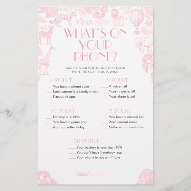 What’s on your phone Baby Shower Game Card (Front)