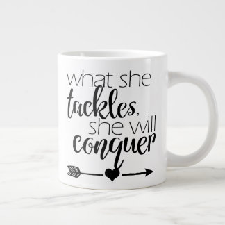 What she tackles, she will conquer - Mug