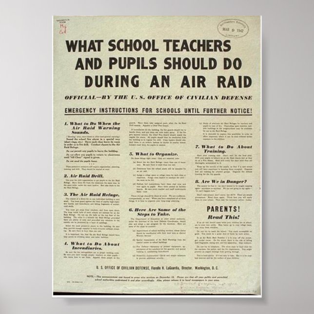"What Teachers + Pupils Should do in an Air Raid" Poster (Front)