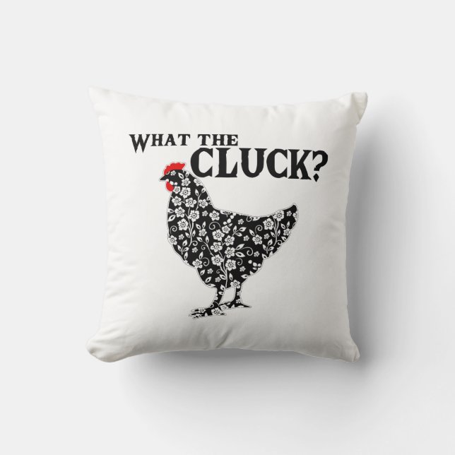 What The Cluck Floral Black White Red Chicken Cushion (Front)