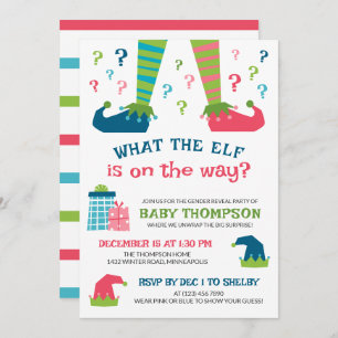 What the Elf Is On the Way Gender Reveal Invitation