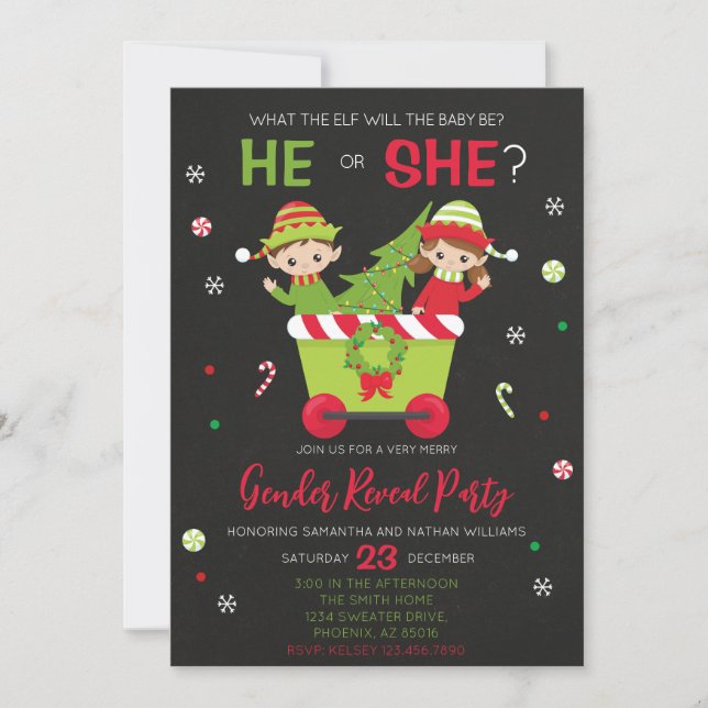 What the Elf Will the Baby Be Gender Reveal Invitation (Front)