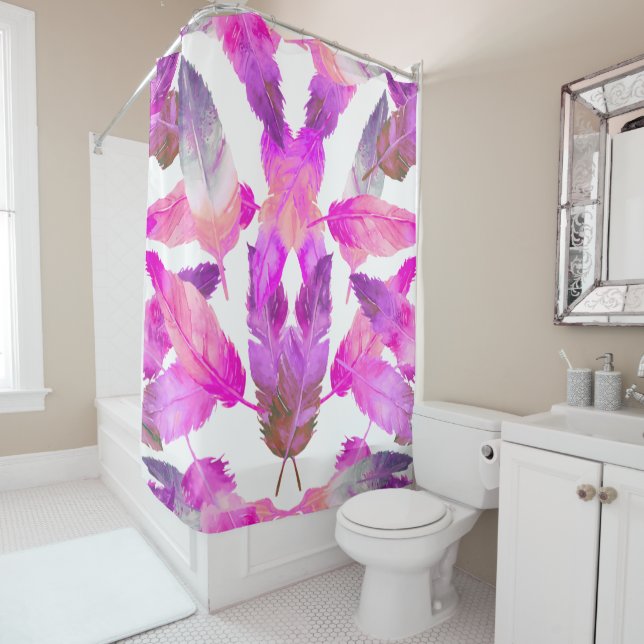 What the Flock! Flamingo Pink feathers  Shower Curtain (In Situ)