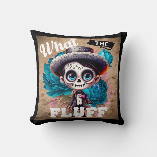 What the Fluff Sugar Skull Cushion (Front)