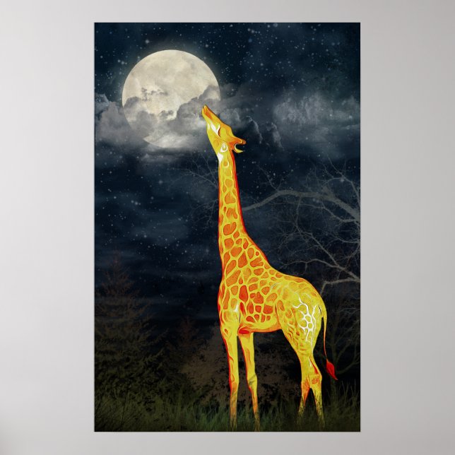 What the moon tastes like? Giraffe and Moon Poster (Front)