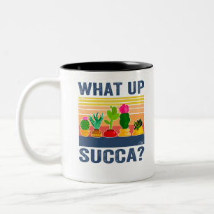 What Up Succa? Funny Succulent Cactus Two-Tone Coffee Mug