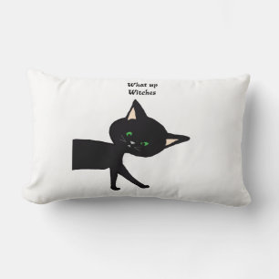 What Up Witches! Funny Black Cat with Green Eyes Lumbar Cushion