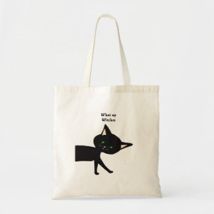 What Up Witches! Funny Black Cat with Green Eyes Tote Bag