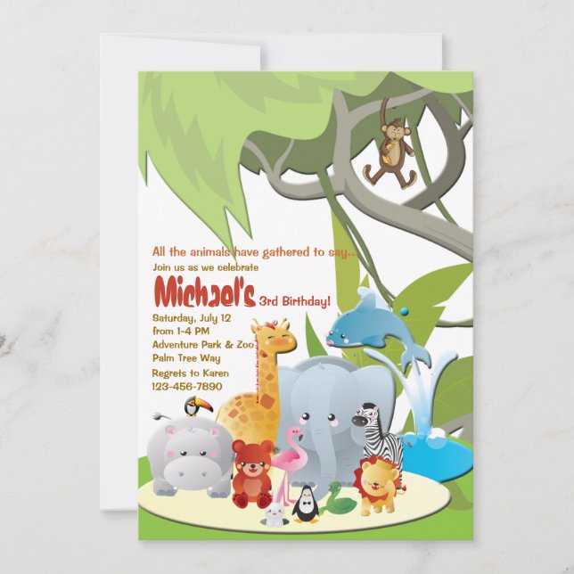 What We'll See At The Z00 Birthday Party Invites (Front)