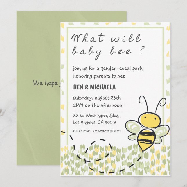 What Will Baby Bee Baby Shower Bee Gender Reveal Invitation (Front/Back)