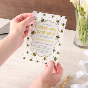 What Will Baby Bee, Cute Bee Pattern Gender Reveal Vellum Invitations