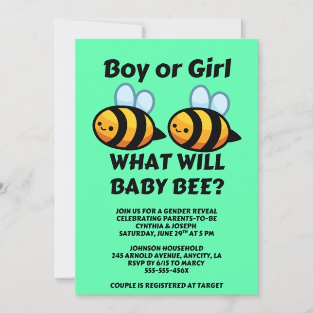 What Will Baby Bee Gender Reveal Invitation (Front)