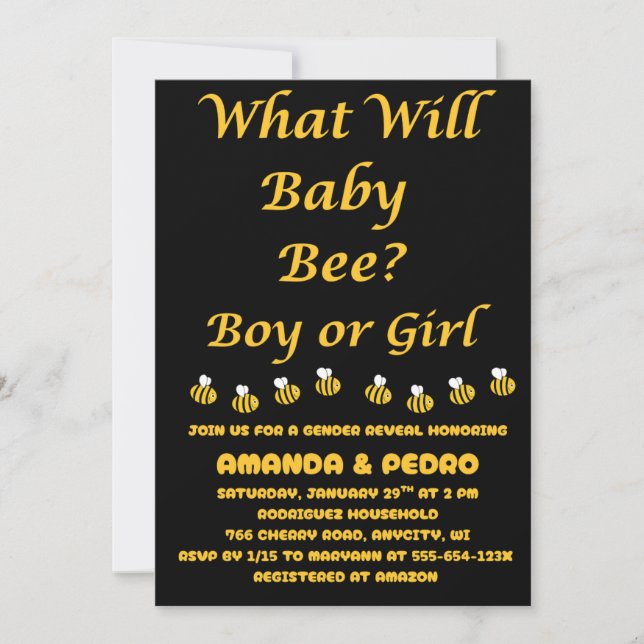 What Will Baby Bee Gender Reveal Invitation (Front)