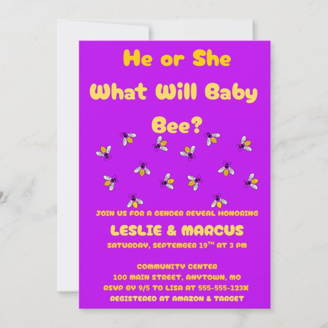 What Will Baby Bee Gender Reveal Invitation (Front)