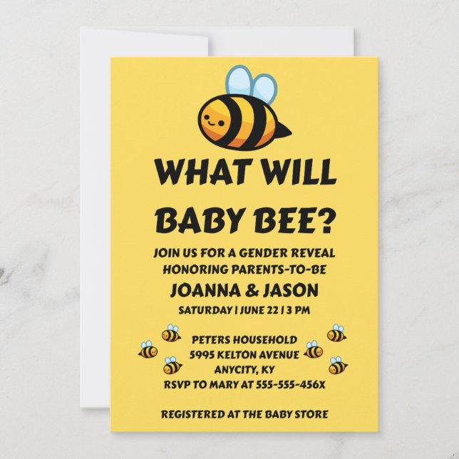 What Will Baby Bee Gender Reveal Invitation (Front)