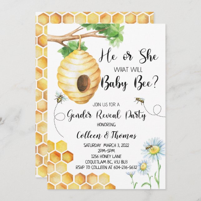 What will Baby Bee Gender Reveal Invitation  (Front/Back)