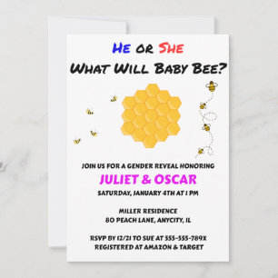 What Will Baby Bee Gender Reveal Invitation