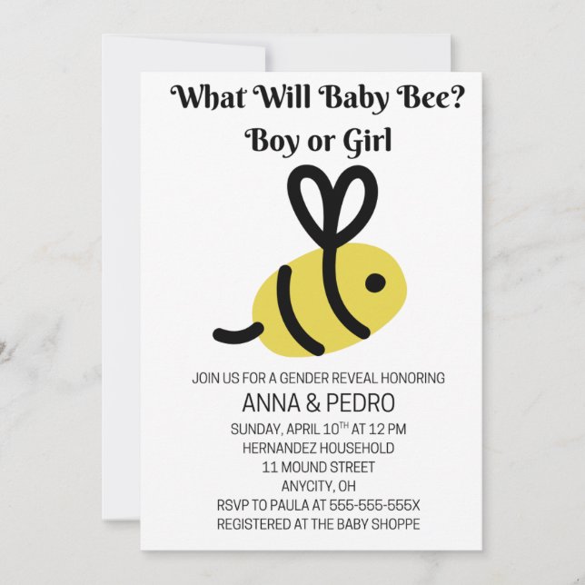 What Will Baby Bee Gender Reveal Invitation (Front)