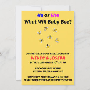 What Will Baby Bee Gender Reveal Invitation