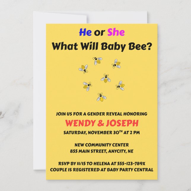 What Will Baby Bee Gender Reveal Invitation (Front)