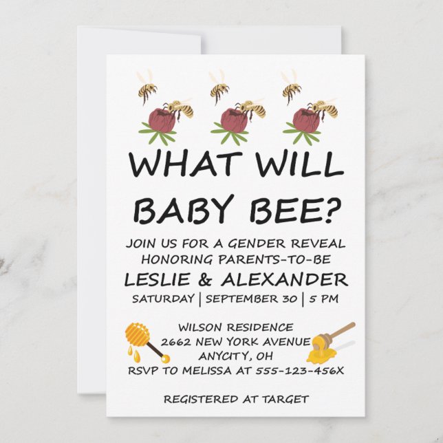 What Will Baby Bee Gender Reveal  Invitation (Front)