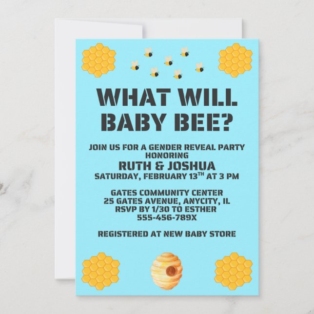 What Will Baby Bee Gender Reveal  Invitation (Front)