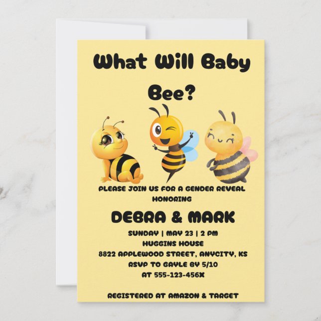 What Will Baby Bee Gender Reveal Invitation (Front)