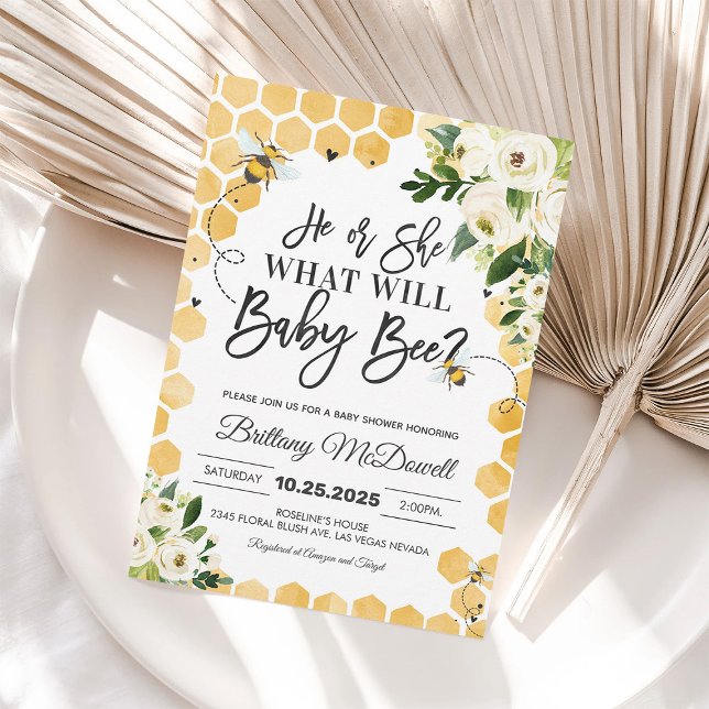 What Will Baby Bee Gender Reveal Invitation (Creator Uploaded)