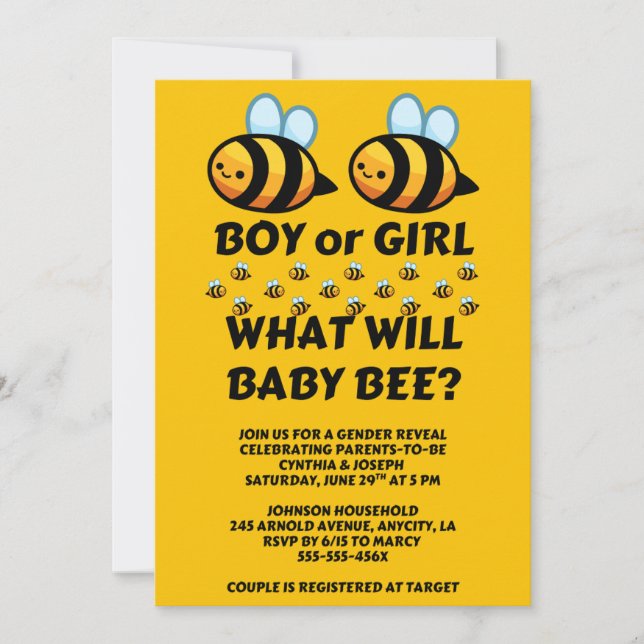 What Will Baby Bee Gender Reveal  Invitation (Front)