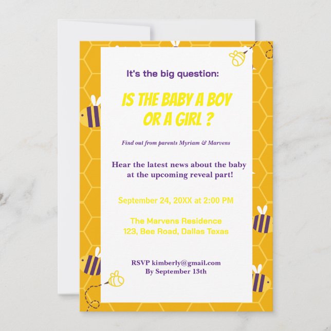 What will baby bee Gender reveal invitation (Front)