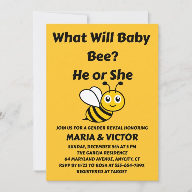 What Will Baby Bee Gender Reveal Invitation (Front)