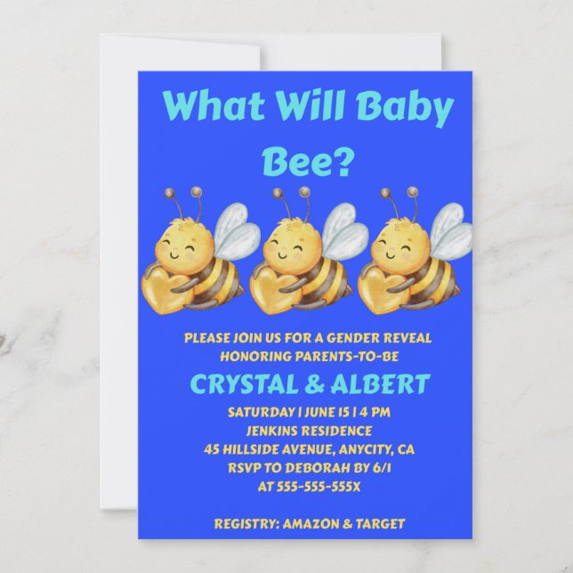What Will Baby Bee Gender Reveal  Invitation (Front)