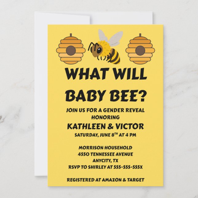 What Will Baby Bee Gender Reveal Invitation (Front)